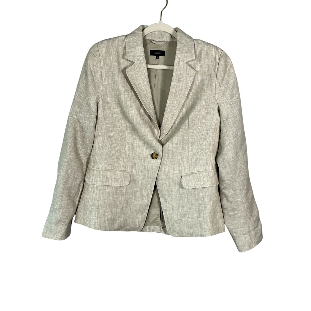 Quince Linen Blazer Oatmeal Beige Single Button Professional Jacket Small